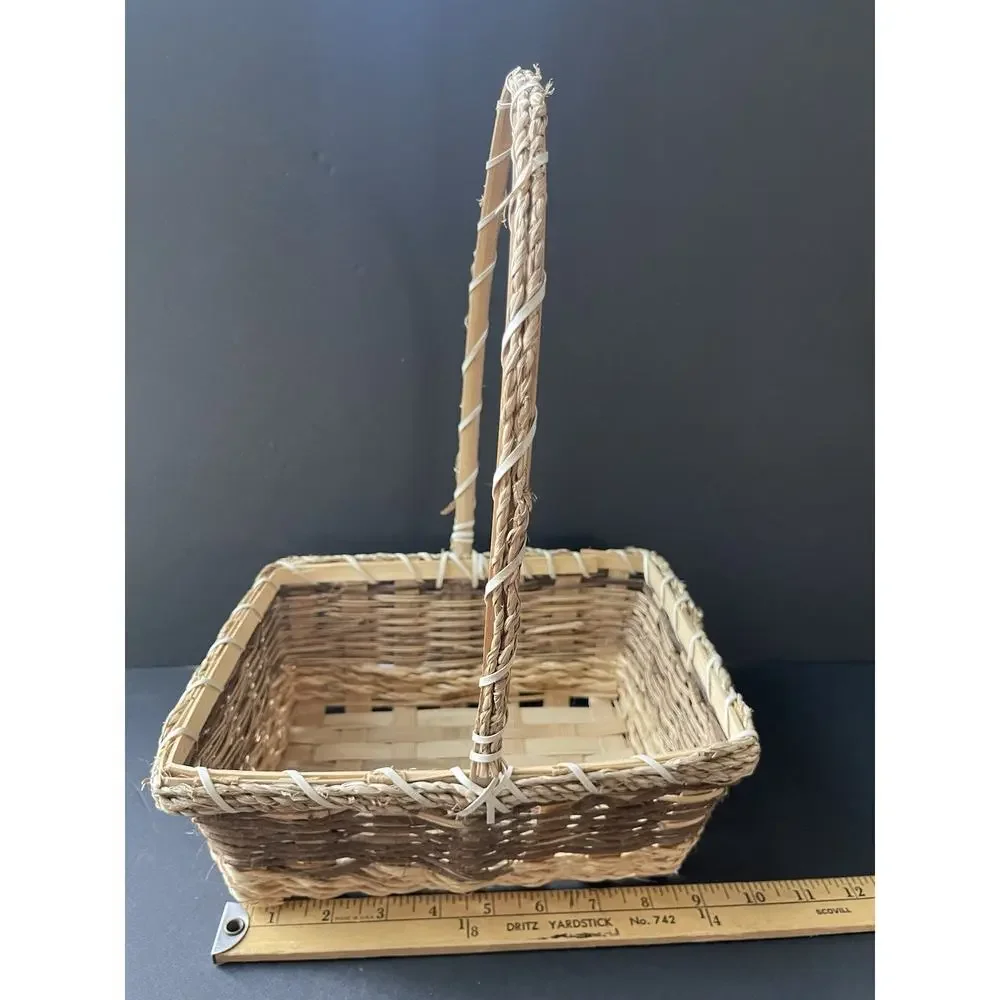 Vintage Garden Trug Handle Basket Rustic Twig Wood Farmhouse Gathering Cottage